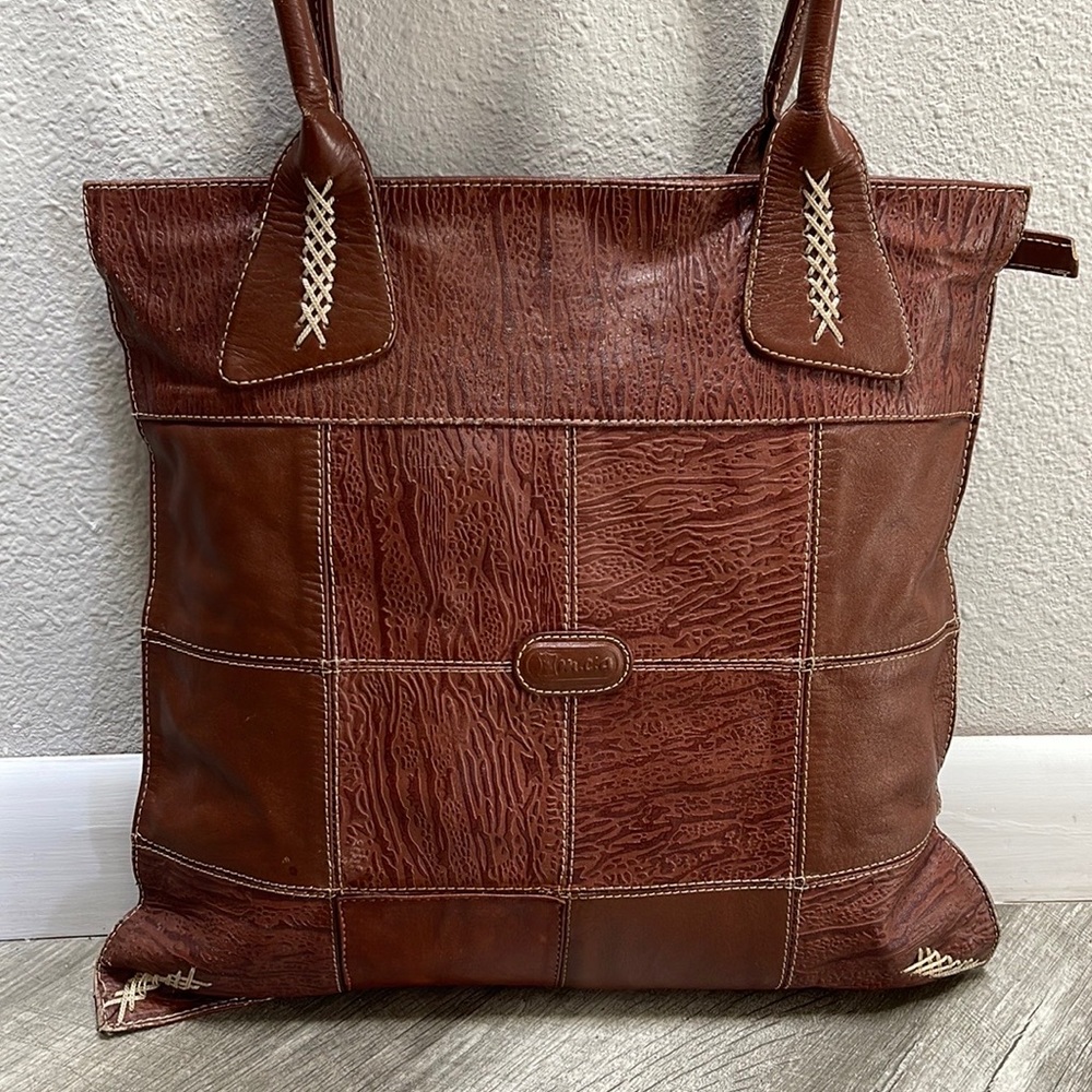 MCA Patchwork Brown Zip Tote Shoulder Bag